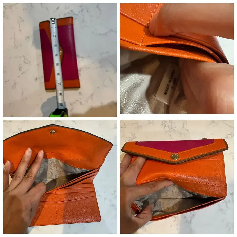 Michael Kors Saffiano Leather Envelope Carryall Wallet pink orange vibrant